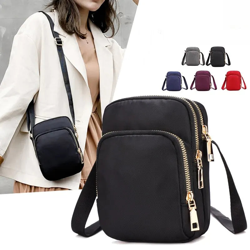 Women’s Waterproof Nylon Shoulder Bag | Multifunction Crossbody Mobile Phone Purse | Fashionable Lady’s Wrist Pouch & Handbag | Elegant Flap Bag with Applique Detail Luxegan