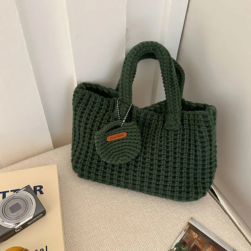 Retro Handmade Crochet Bag Casual Handbag Shoulder Bag | Autumn And Winter New Mini Tote Bag Women'S Armpit Bag Luxegan