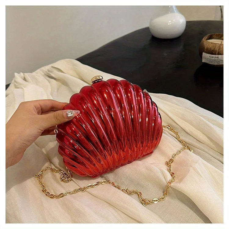 Y2K Retro Shell Clutch | Mini Crossbody with Metallic Finish Luxegan