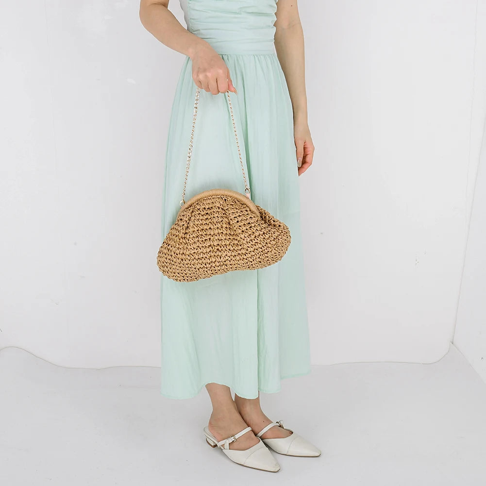 Women's Straw Woven Bag | Chain Strap Shoulder Bag & Weaving Satchel Bag Luxegan
