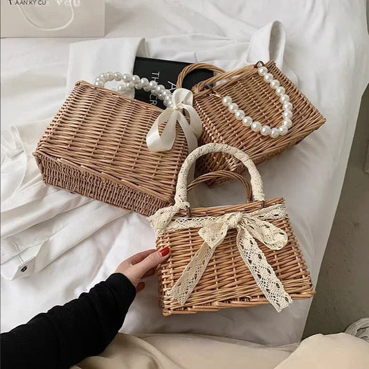 Straw Bags for Women | Square Handbags & Summer Rattan Shoulder Bags (Handmade Knitted Storage & Small Totes Bag) Luxegan
