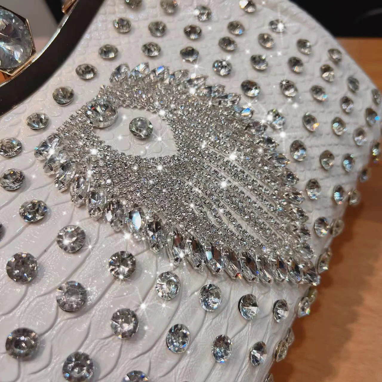 PU Leather Serpentine Frame Bag | Hard Rhinestones Top-Handle Crossbody Luxegan