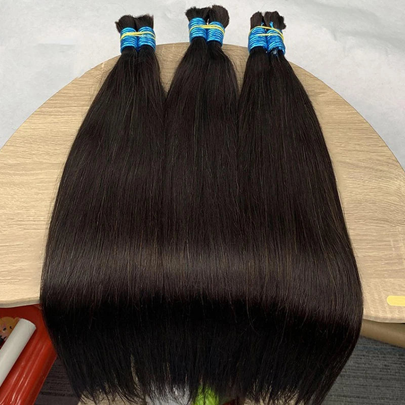 Straight Human Hair for Braiding | No-Weft Bulk Extensions | 18–30 Inches