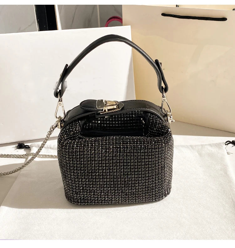 Luxury Designer Brand Silver Clutch Purse | Women's Evening Banquet Bag & Crystal Rhinestone Shoulder Bag (Fashion Handbags) Luxegan