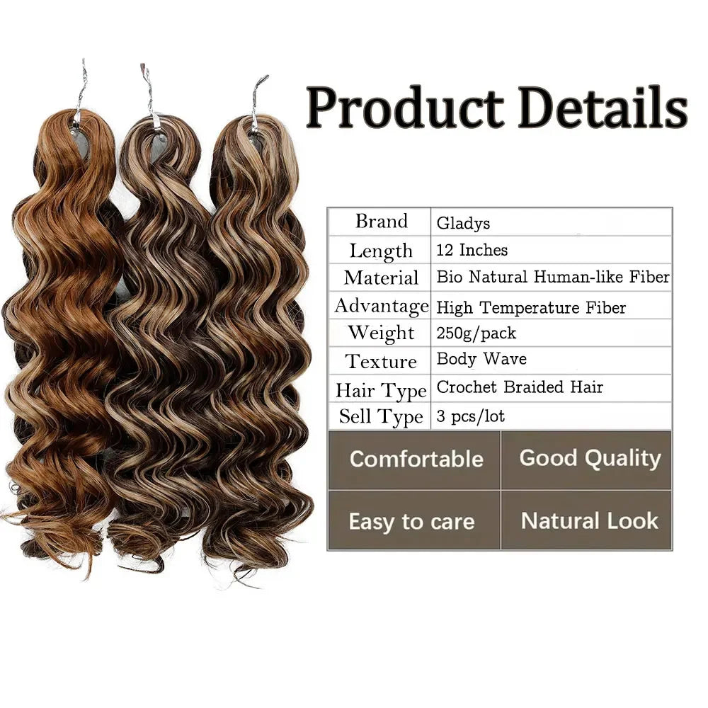 Ombre Deep Wave Twist Crochet Hair | Synthetic Braiding Hair | 12 Inches | 250g Luxegan