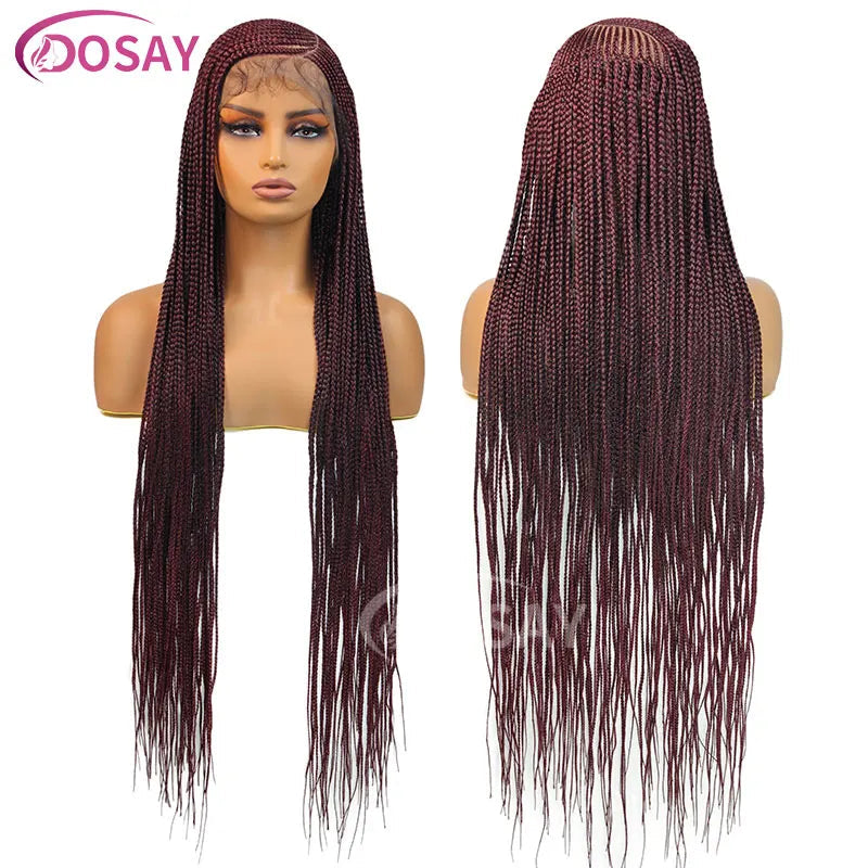 36" Full Lace Frontal Braids Wig Synthetic Side Part Knotless Cornrow Braided Lace Front Wig Twist Braided Faux Locs Braid Wigs Luxegan