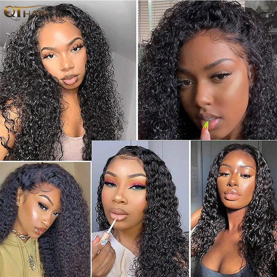 QT Afro Kinky Curly Lace Front Wigs 13x4 HD Transparent Human Hair Lace Wig Brazilian Curly 4x4 Lace Closure Wig For Black Women