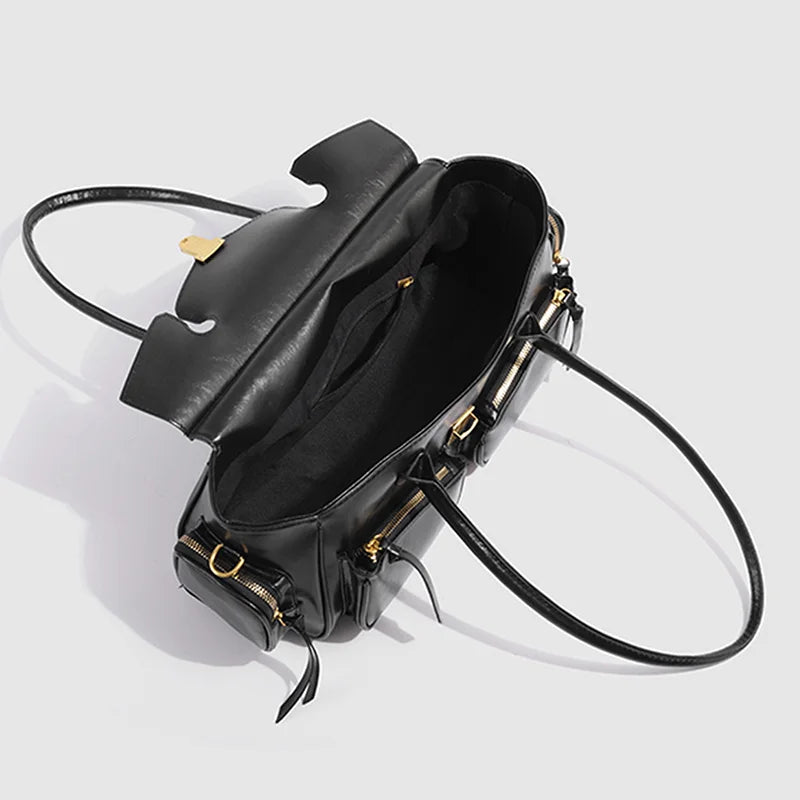 Vintage Underarm Bag for Women | Soft Split Leather Multi-Pocket Shoulder Handbag (Luxury Designer, Half Moon Shape) Luxegan