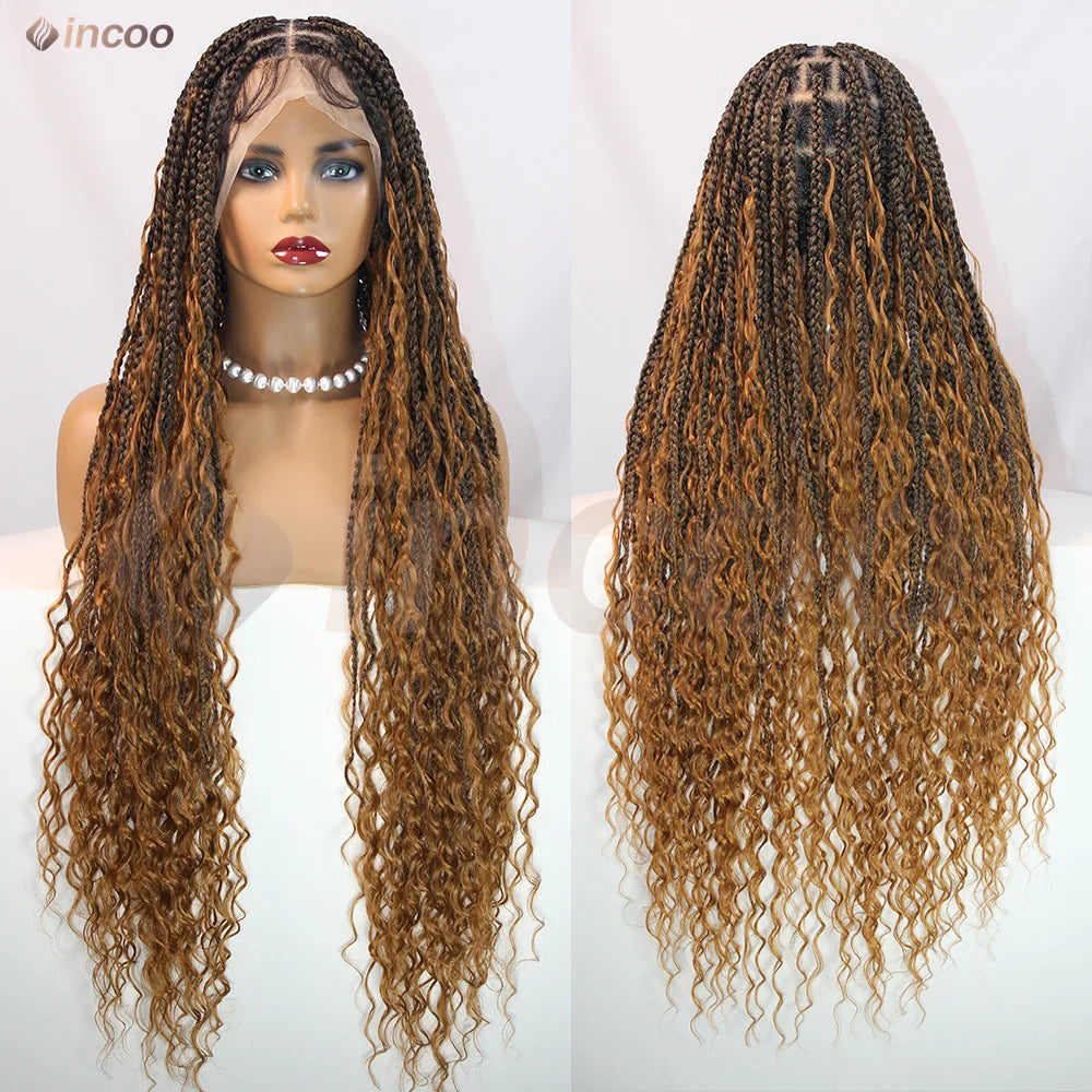 32-36 Inch Boho Box Braids Goddess Locs Wig | 360 Full Lace