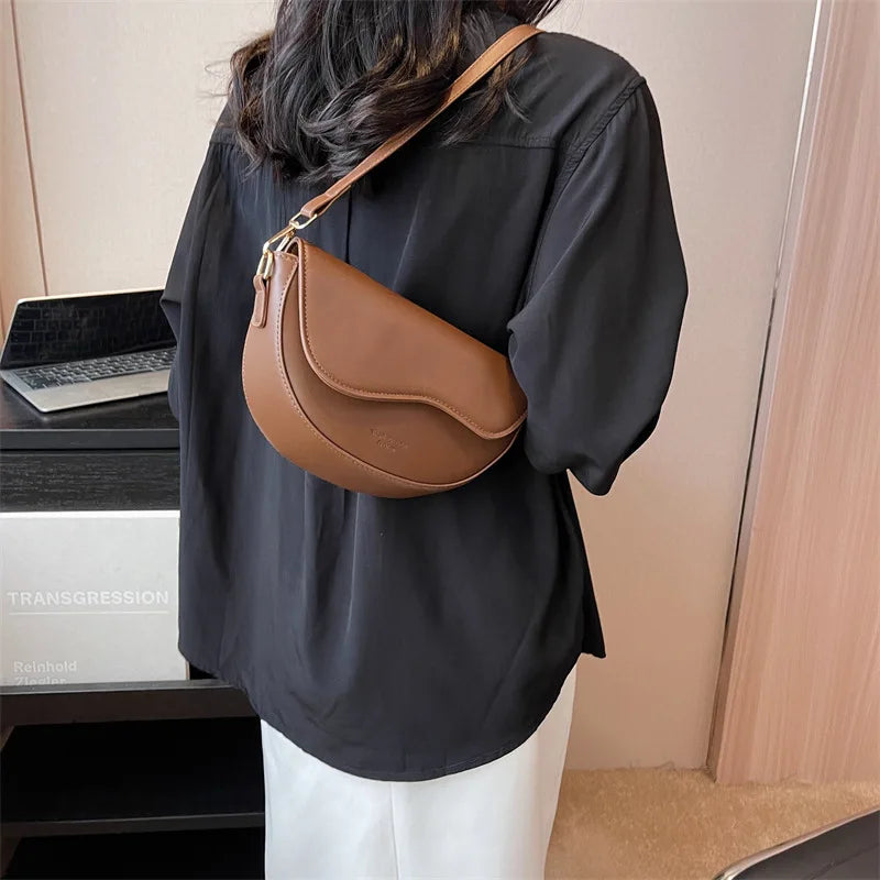 Vintage PU Leather Saddle Bag | Small Handbag with Lettering Luxegan