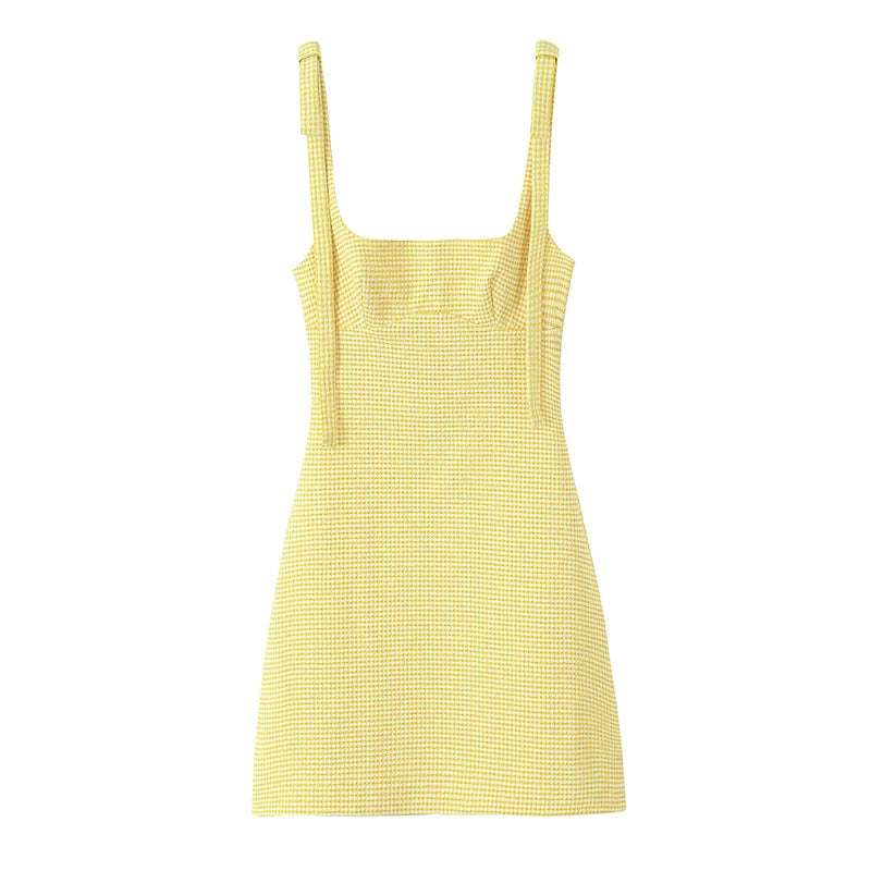 Square Collar Lace-Up Backless A-Line Mini Dress | Spaghetti Strap Zipper Vintage Cami Dress Luxegan
