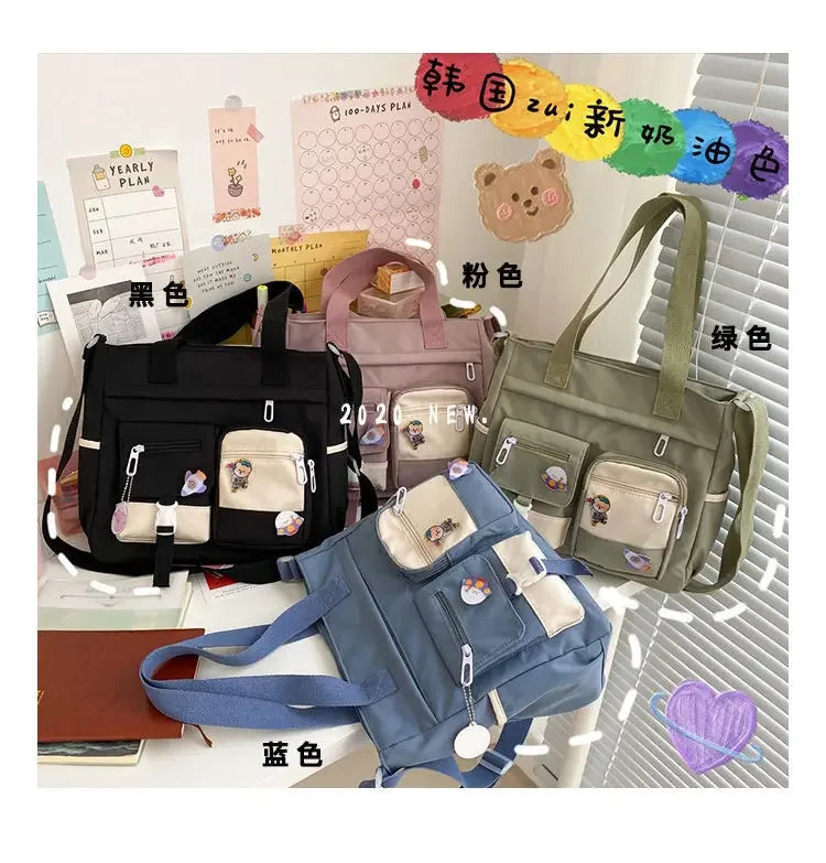 Nylon Patchwork Square Bag | Soft Waterproof Ladies Messenger Satchel Luxegan