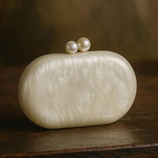 Novelty Oval Shell Shaped Clutch | Sophisticated "Pearlescent" Silhouette | Elegant Acrylic Long Chain Shoulder Bag | "Dignified" High-Performance Banquet Essential for Radiant Versatile Styling Luxegan