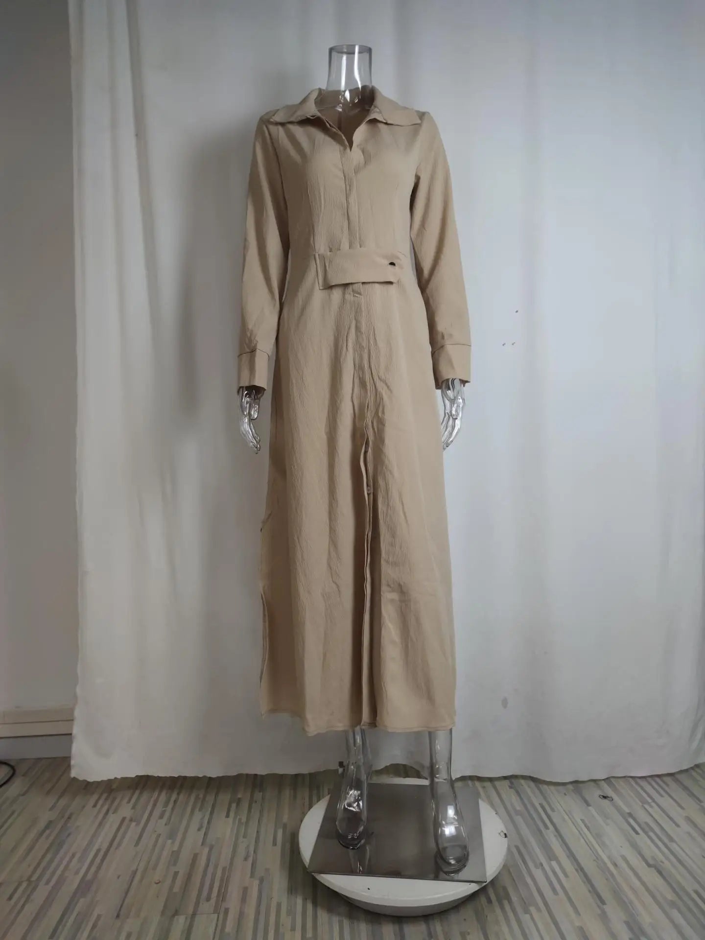 Women's Dress Autumn New Fashion Elegant Long Sleeve Leisure Solid Color V Neck Sexy Ladies Shirt Dresses Commuting Streetwear