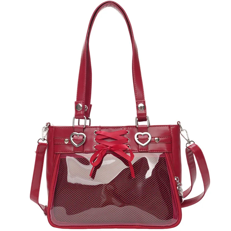 Small Red Heart Ita Bag Crossbody | Kawaii Clear Cute Shoulder Bag for Women & Student Girls (Japan Style) Luxegan