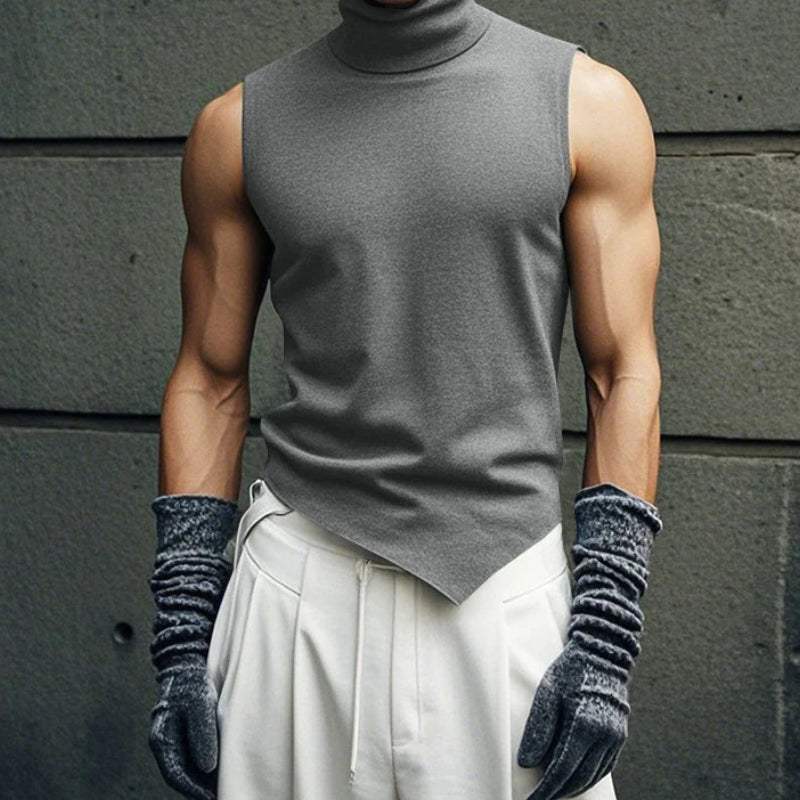 Men’s High Neck Irregular Hem Vest | Sophisticated "Simple Style" Tank Top Silhouette | Elegant Solid All-Match Handsome Top | "Dignified" High-Performance Spring and Summer Vest for Radiant Versatile Styling Luxegan