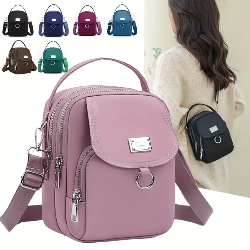 Lightweight Nylon Women's Crossbody Bag | Sophisticated Casual Mini Handbag | Elegant Messenger Bag with Multiple Zip Compartments | Luxury Multi-Functional Square Purse with Detachable Shoulder Strap Luxegan