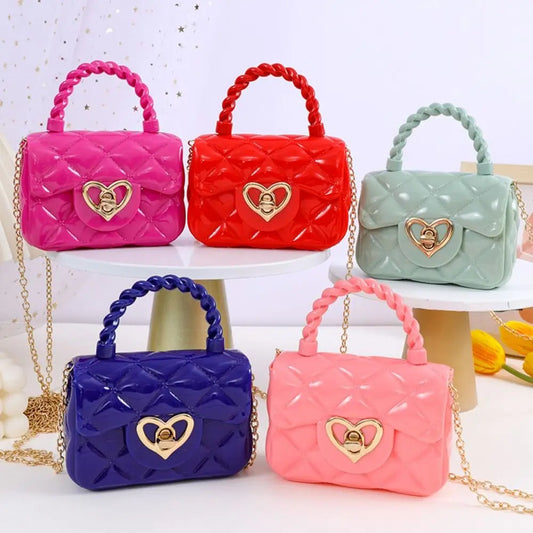 Kids' Heart PU Leather Crossbody Bag | Girls' Trendy Mini Shoulder Bag | Children's Jelly Style Coin Purse | Fashionable Cotton & Silk Lined Baguette Handbag Luxegan