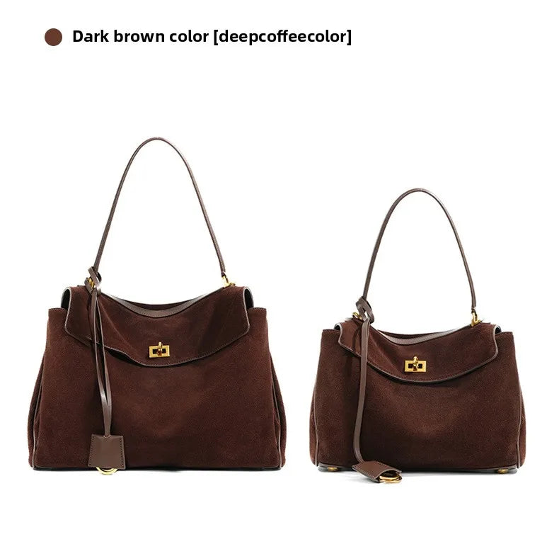 Autumn/Winter Frosted Cowhide Suede Leather Kelly Tote Bag | High-Grade Large Capacity Soft Shoulder Bag Luxegan