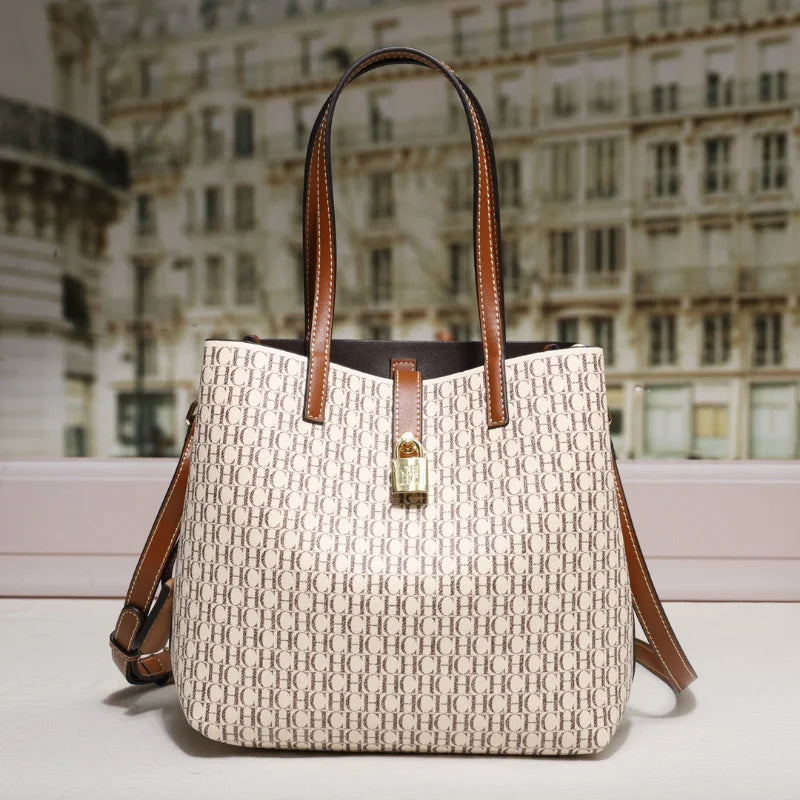 Premium Versatile Leather Crossbody Bag | Ladies Large Capacity Daily Commuter Tote Bag (Letter Print Design, Fashion Casual) Luxegan