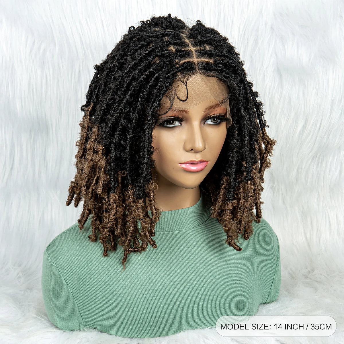 KIMA Pelucas trenzadas sintéticas de 14 pulgadas Peluca frontal de encaje Pelucas trenzadas 9x6 Trenzas de caja sin nudos con pelo de bebé para mujeres negras