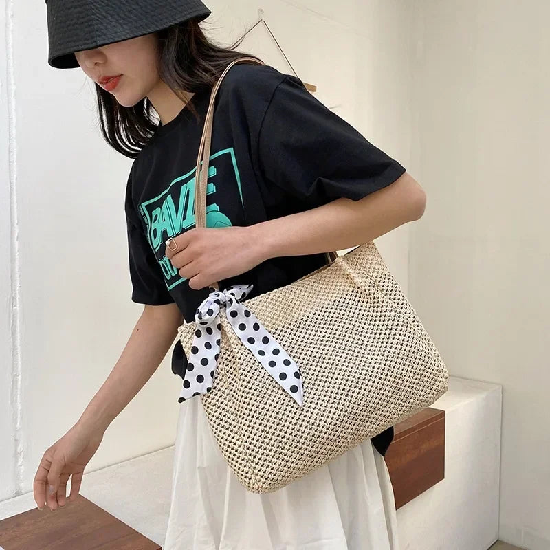 Straw Woven Handbag | Large Capacity Scarf Tote & Armpit Bag Luxegan