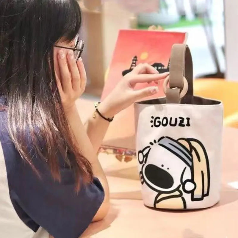 Disney Cartoon Canvas Bucket Bag | Casual Shoulder Bag Large Capacity Outing Shopping Bag | Women Sweet Cute Handbag Lunch Bag