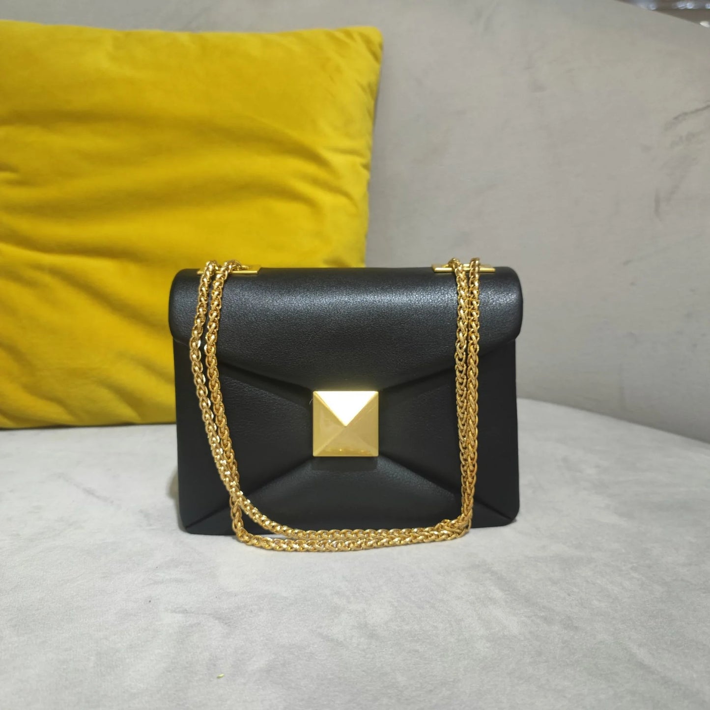 Cowhide Leather Crossbody | Luxury Chain & Rivet Satchel Luxegan