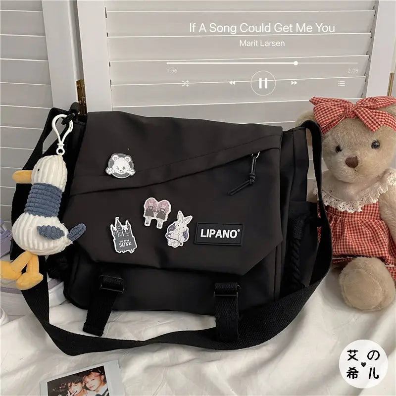 Large Capacity Retro Workwear Postman Bag | Unisex Nylon Crossbody & Shoulder Bag | Fashionable Horizontal Square Satchel with Multi-Pocket Organization Luxegan
