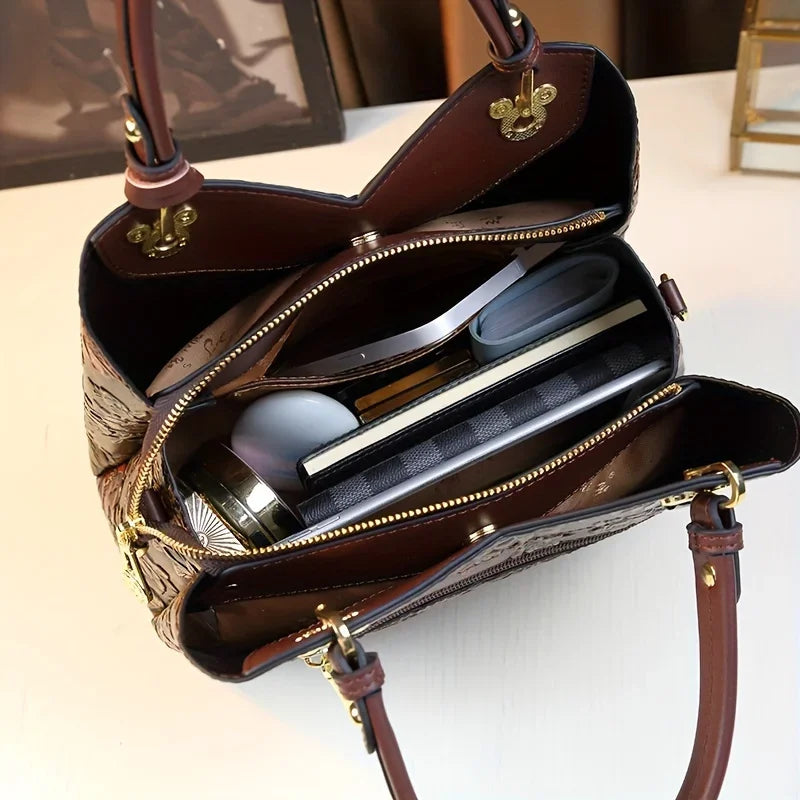 Vintage Flower Pattern Handbag | Luxury PU Leather Tote Bag & Fashion Crossbody Bag For Women Luxegan