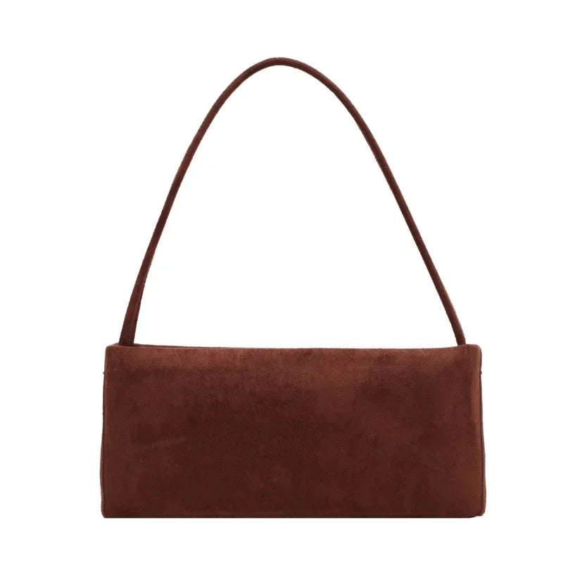Faux Suede Solid Square Bag | Elegant French Vintage Underarm Handbag Luxegan
