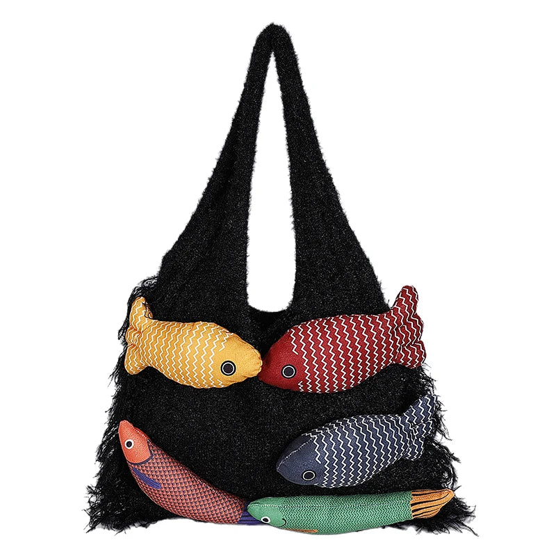 Korean Style Contrast Color Woven Tote | Lightweight Large Capacity Summer Shoulder Bag | Fashionable Patchwork Cotton Handbag with Artisan Appliques | Casual Versatile Beach & Daily Shopping Bag (Model 7715) Luxegan