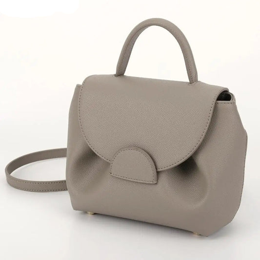 French Cowhide Small Satchel | Retro Trend Mini Crossbody Bag for Women (Classic Solid Flap Top-Handle Luxury Designer Handbag) Luxegan
