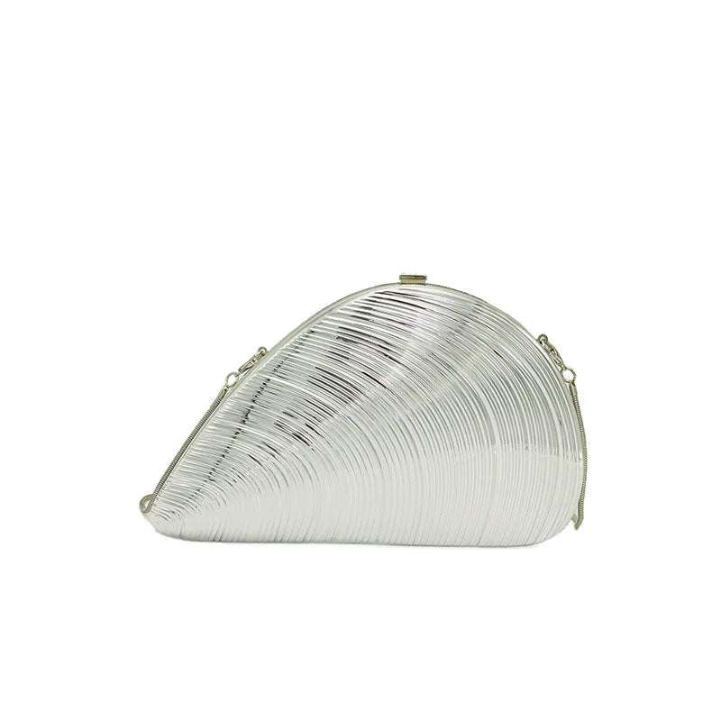 Polyester Sequined Shell Clutch | Hard Retro Gold Creative Box Evening Bag Luxegan