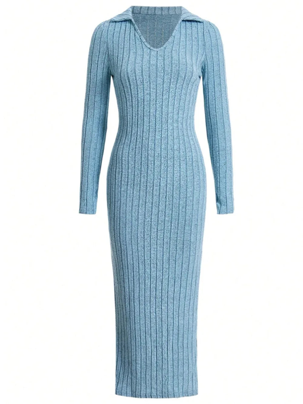 Women's New Knitted Slim Lapel Long Sleeve Dress | Elegant Pit Strip Solid Color Tight Skirt | Office Lady Medium Stretch Ankle-Length Sheath Vestido Model GZ2401062 Luxegan