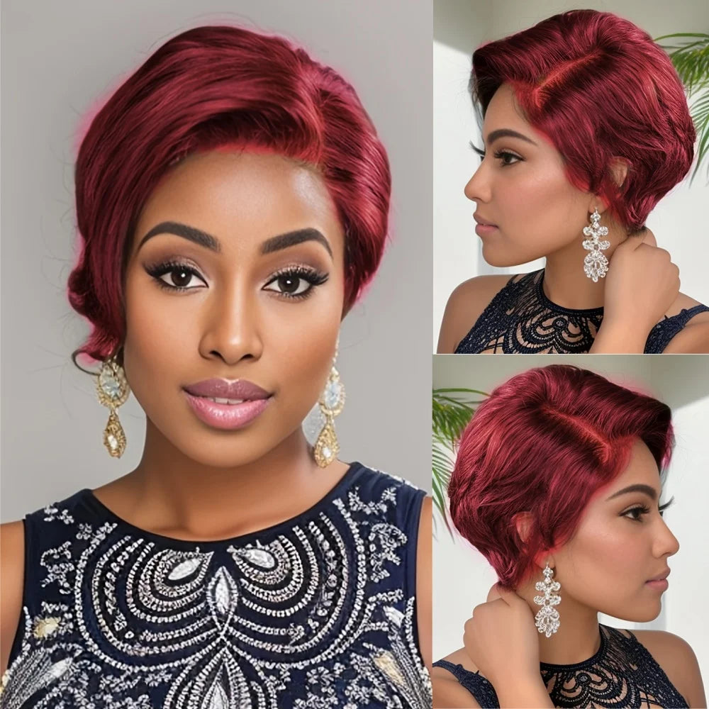 Pixie Curly Short Bob Wig | Sophisticated 13x4 Lace Frontal Silhouette | Elegant "Transparent Lace" Pixie Cut | "Dignified" Swiss Lace Burmese Human Hair Wig for Radiant Versatile Styling Luxegan
