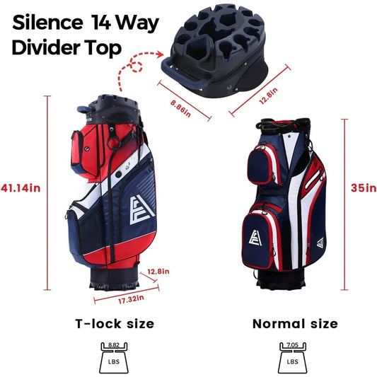 T-Lock Golf Cart Bag with 14-Way Organizer Divider Top | Premium Golf Bag with Integrated Handles and Rain