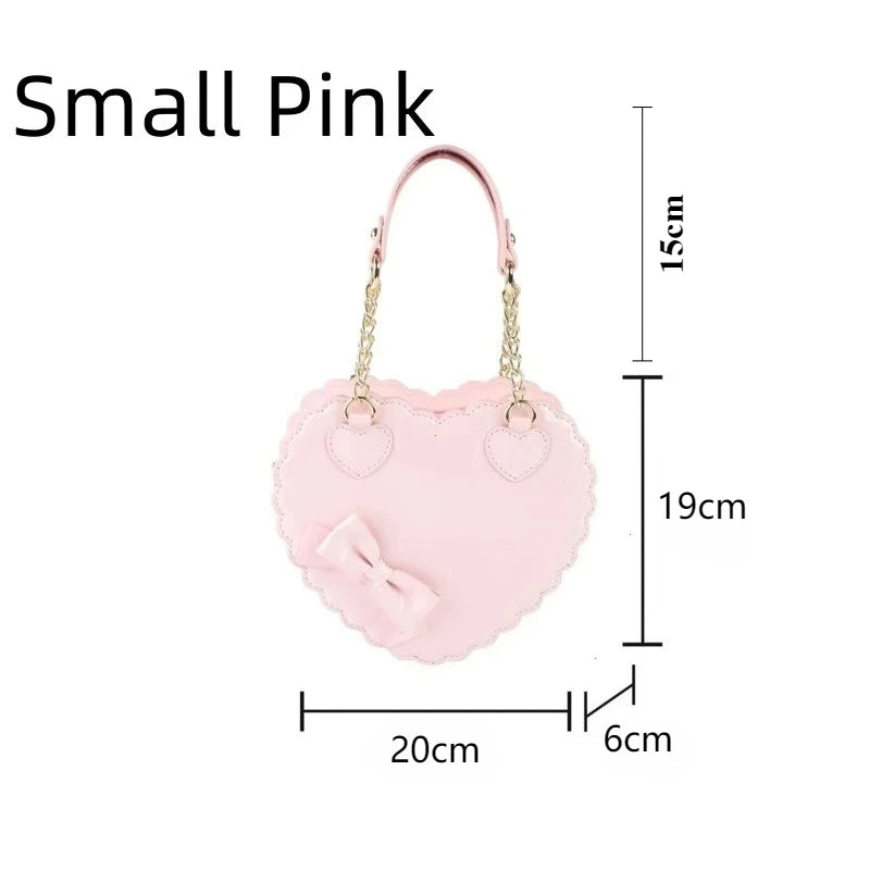 PU Leather Bow Shell Bag | Hard Pink Lolita Japan Style Messenger Purse Luxegan