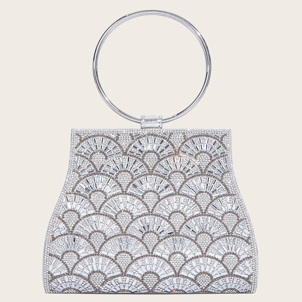 Acrylic Striped Diamond Clutch | Hard Bridal Rhinestones Evening Purse Luxegan