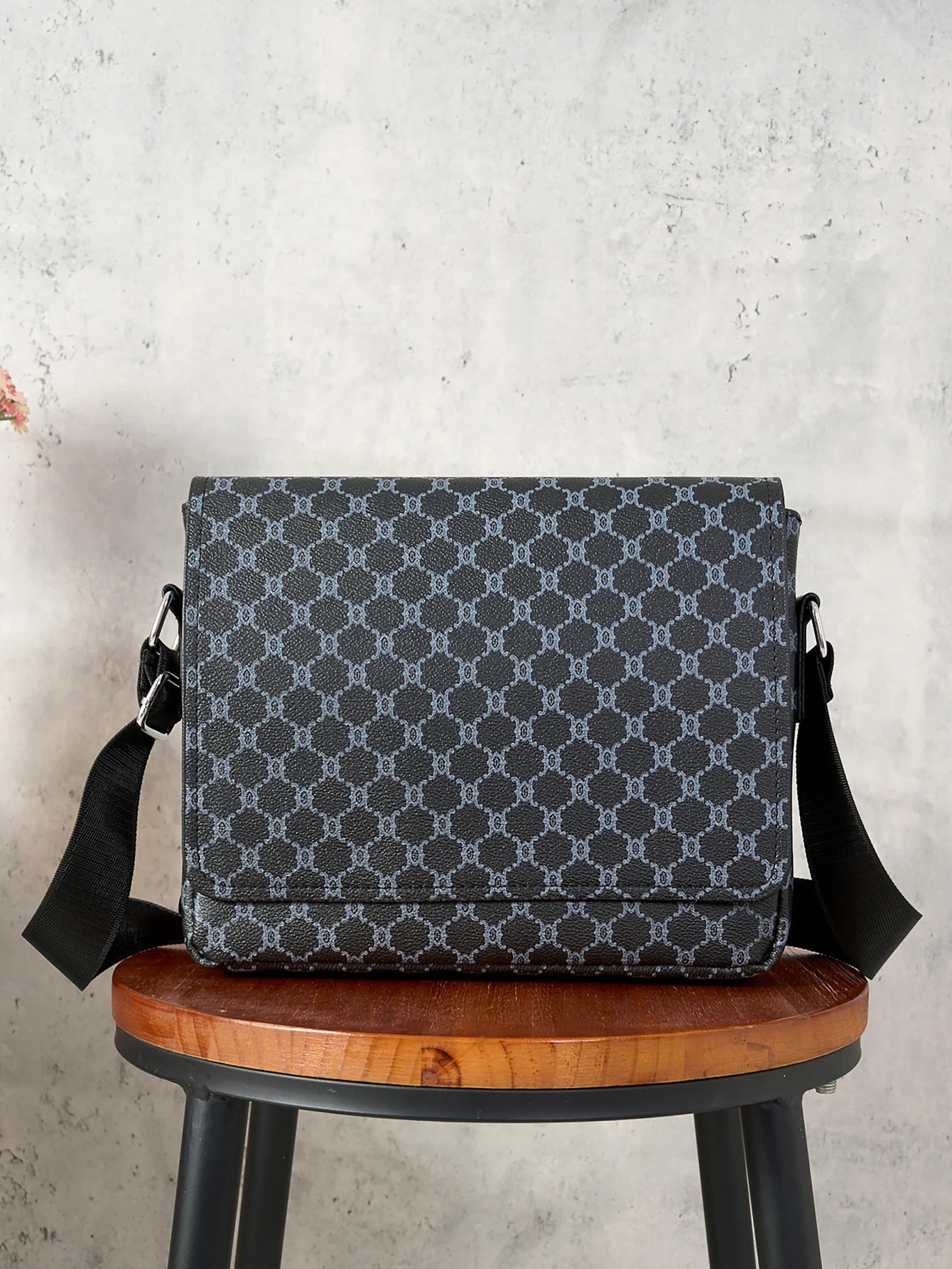 Simple Casual Flap Crossbody Bag for Men | Sophisticated Business Work Commuter Shoulder Bag | Lightweight Large Capacity Satchel | Modern Geometric Pattern PU Leather Tote Bag Luxegan