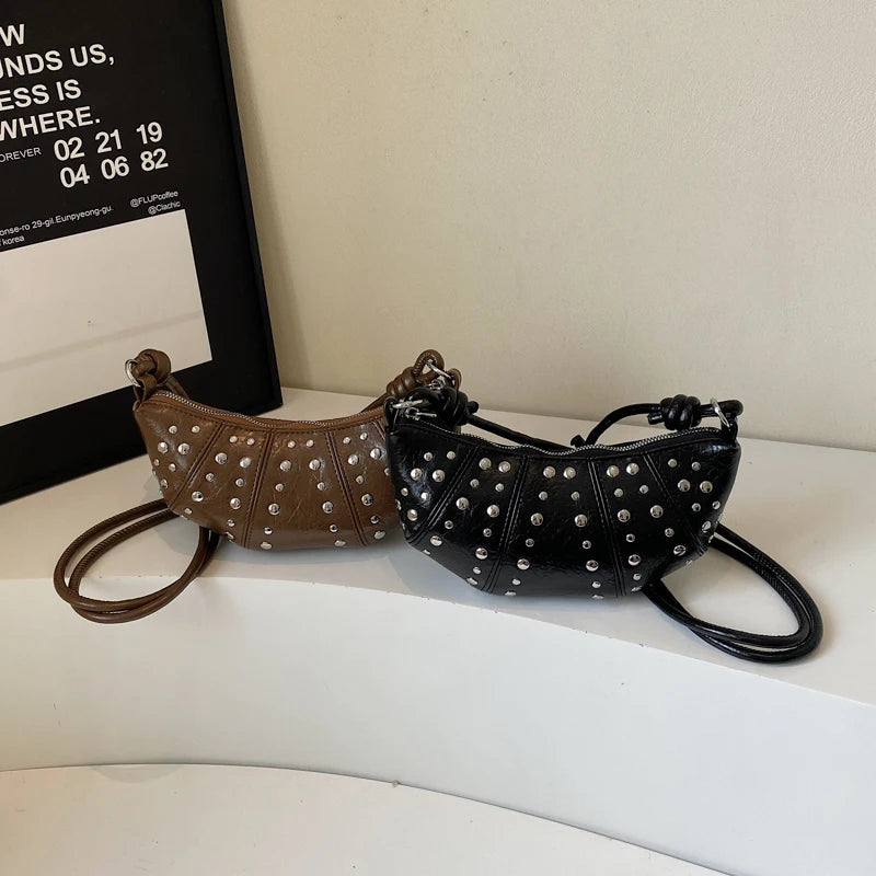 LEFTSIDE Rivets Design PU Leather Underarm Bags for Women 2025 New Punk Style Trend Female Shoulder Crossbody Bag Handbags