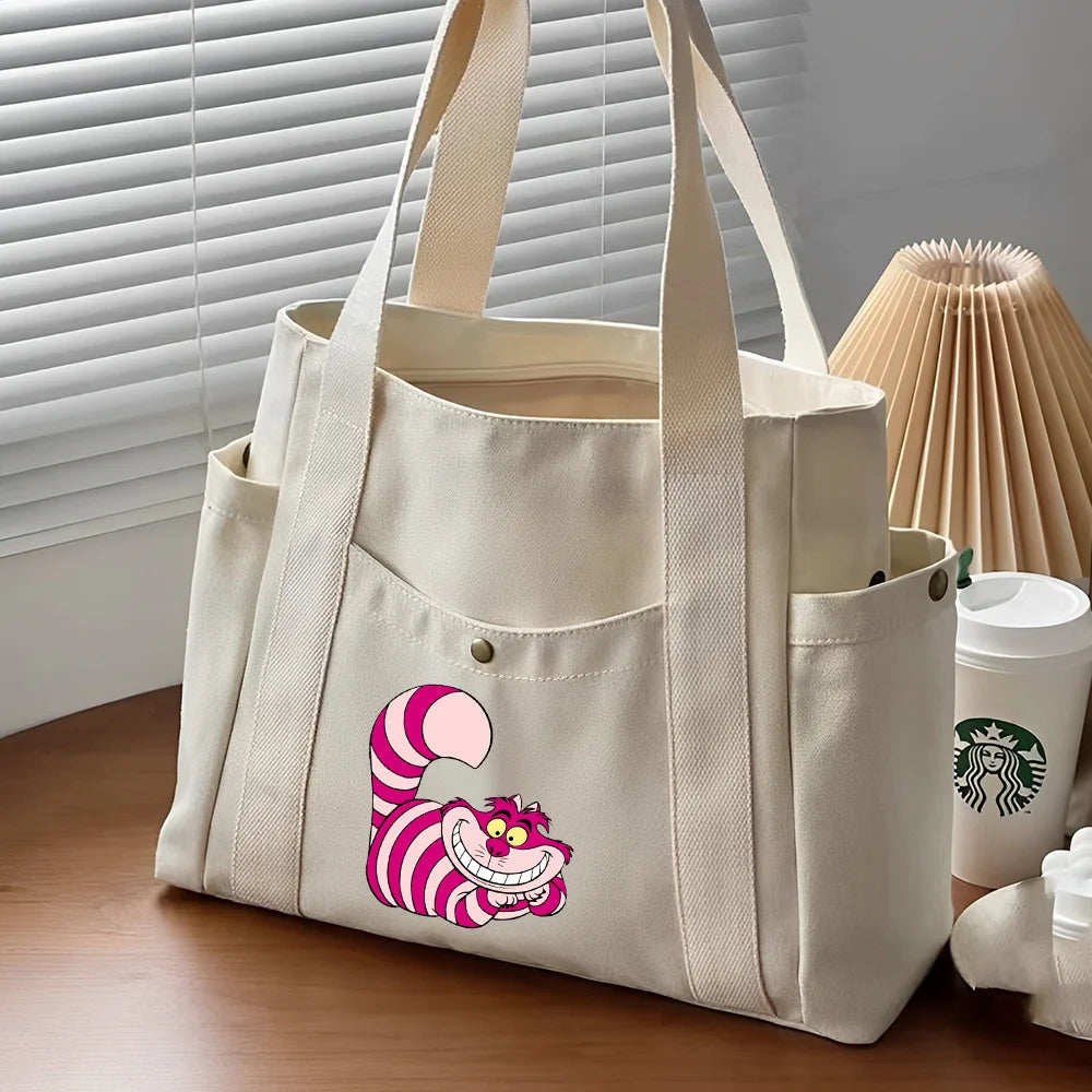 Alice in Wonderland Canvas Tote Bag | Unisex Work Commuter Carrying Bag | College Student Book Shoulder Shopping Bag Luxegan