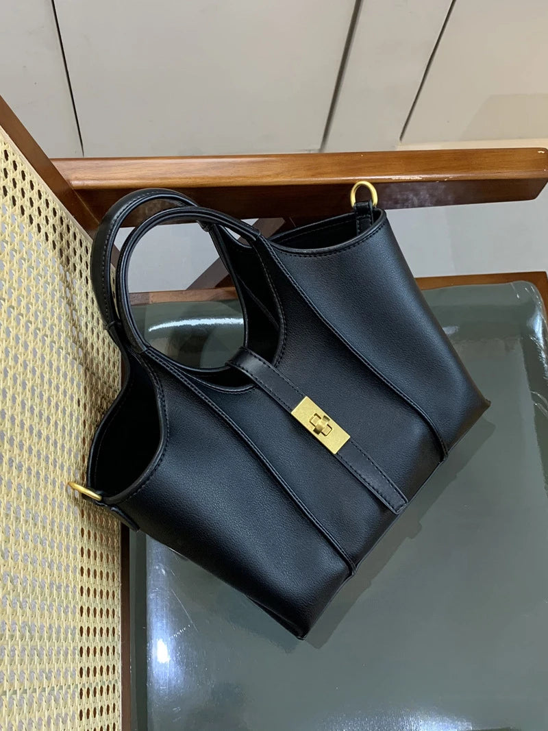 Canvas/PU Oil Wax Bucket Tote | Moderate Commuter Crossbody Luxegan