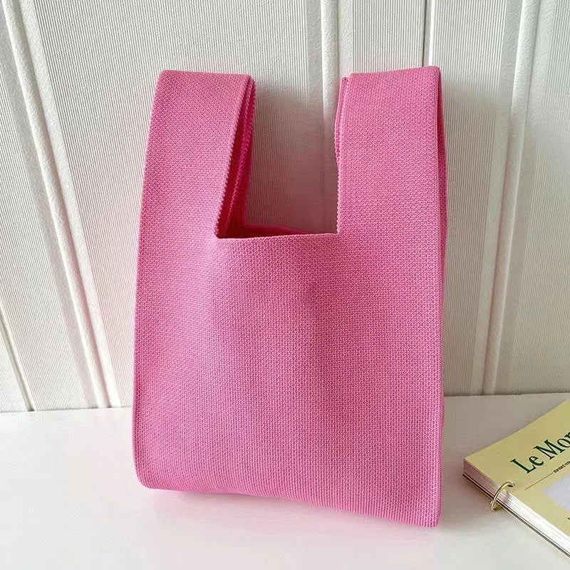 Handmade Knit Knot Wrist-Bag | Sophisticated Color-Striped Casual Tote | Elegant Plaid-Inspired Student Handbag | "Dignified" Soft Polyester Reusable Shopping Bag for Versatile Daily Styling Luxegan