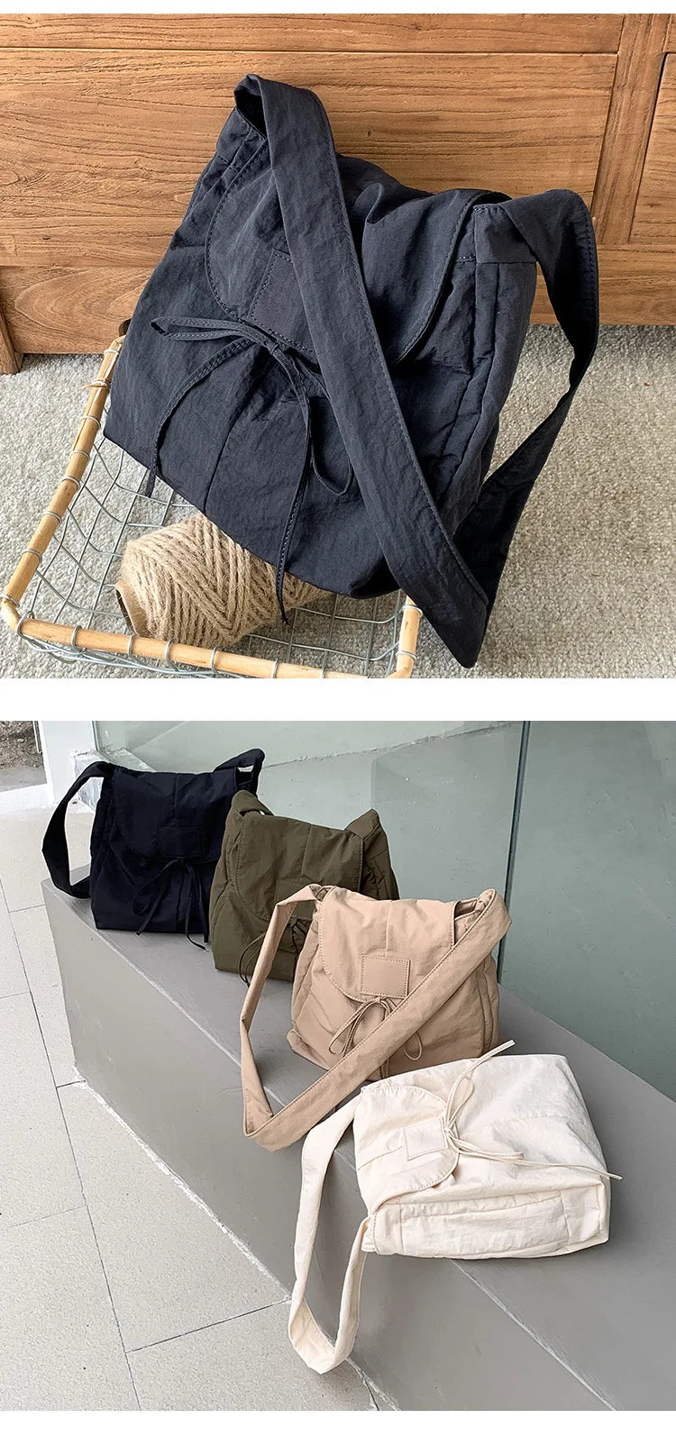 Vintage Flap Nylon Bow Crossbody Bag | Large Autumn Commuter Shoulder Bag & Simple Messenger Bag Luxegan