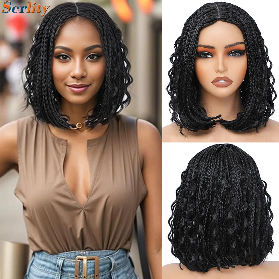 New Style Bob Box Braided Wigs For Black Women 12inches Synthetic Box Braids Crochet Hair Wigs On Sale Clearance Short Black Wig Luxegan
