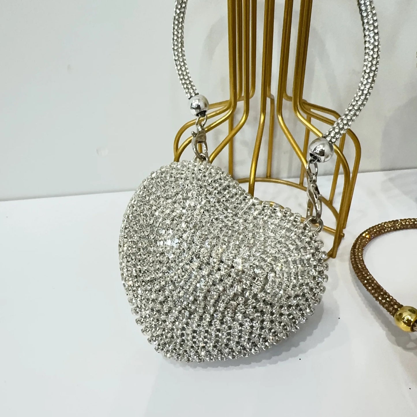 Luxury Mini Heart-Shape Crystal Clutch | Hard Diamond Inlay Evening Party Handbag - view 10