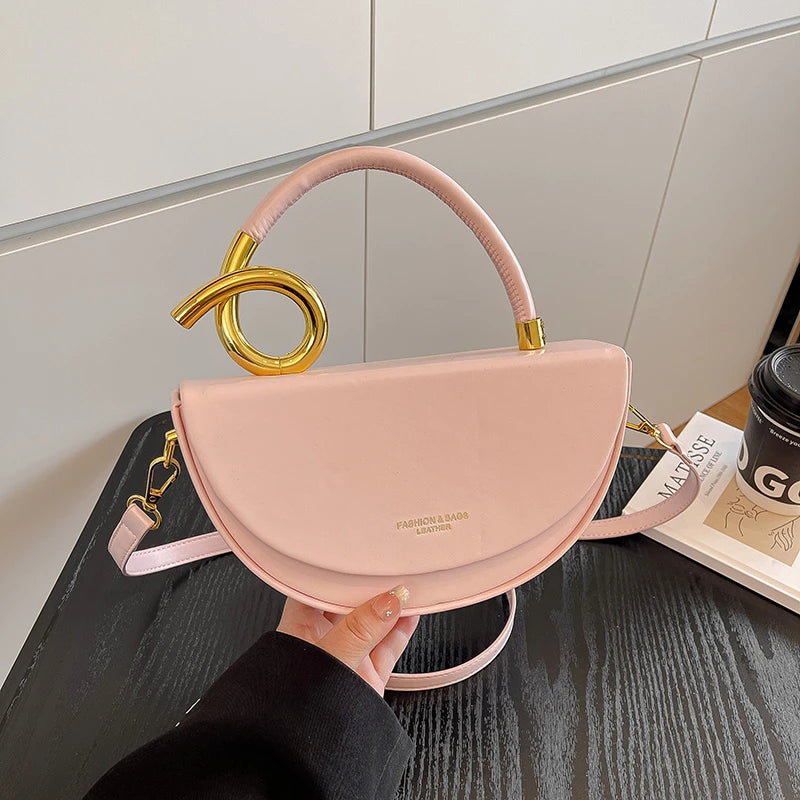 Designer Semicircle Saddle Crossbody | Small Hard PU Leather Handbag Luxegan