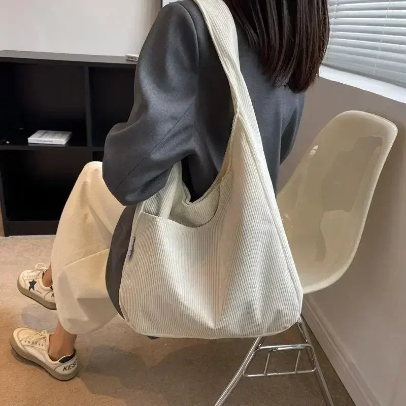Canvas Corduroy Tote Bag | Simple Casual Large Capacity & Solid Shopper Bag Luxegan