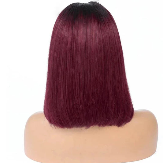 Wine Red Ombre 1B-99J Straight Bob Wig | 13x4 Transparent Lace Front Brazilian Human Hair Luxegan